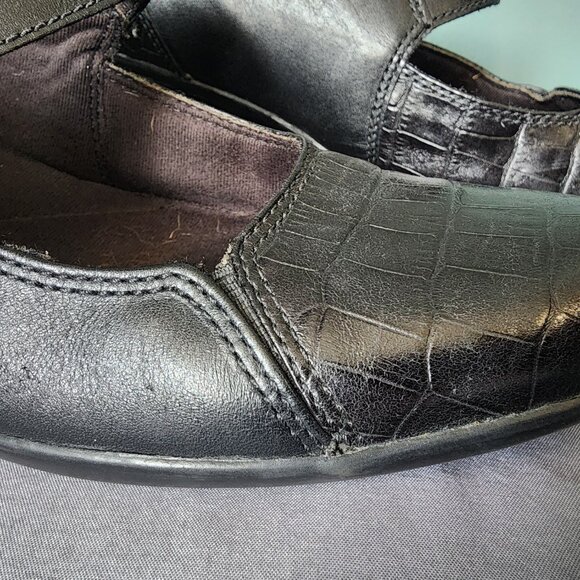 Clarks Ingalls Artic Mary Jane Shoes 10M Black Leather Crocodile Design - Picture 9 of 11
